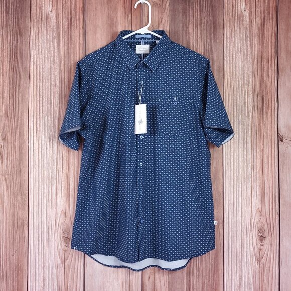 7 Diamonds Mens Large 4 Way Stretch Kyro Short Sleeve Shirt Geometric Triangle - Picture 2 of 16